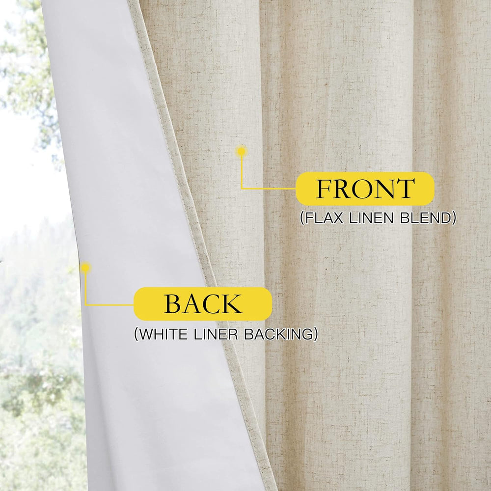 NICETOWN Farmhouse Style 100% Blackout Natural Linen Warm Curtains 90 inches ...