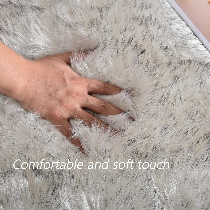 Latepis 10x14 White with Grey Tips Fur Rug - Image 5