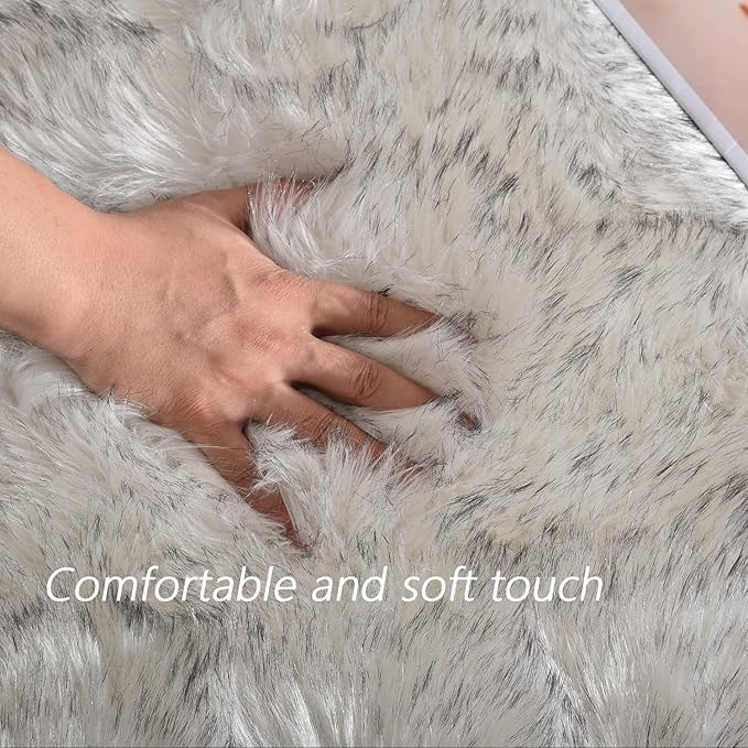 Latepis Rugs for Living Room Faux Fur Rug 5x6.7 White - Image 4