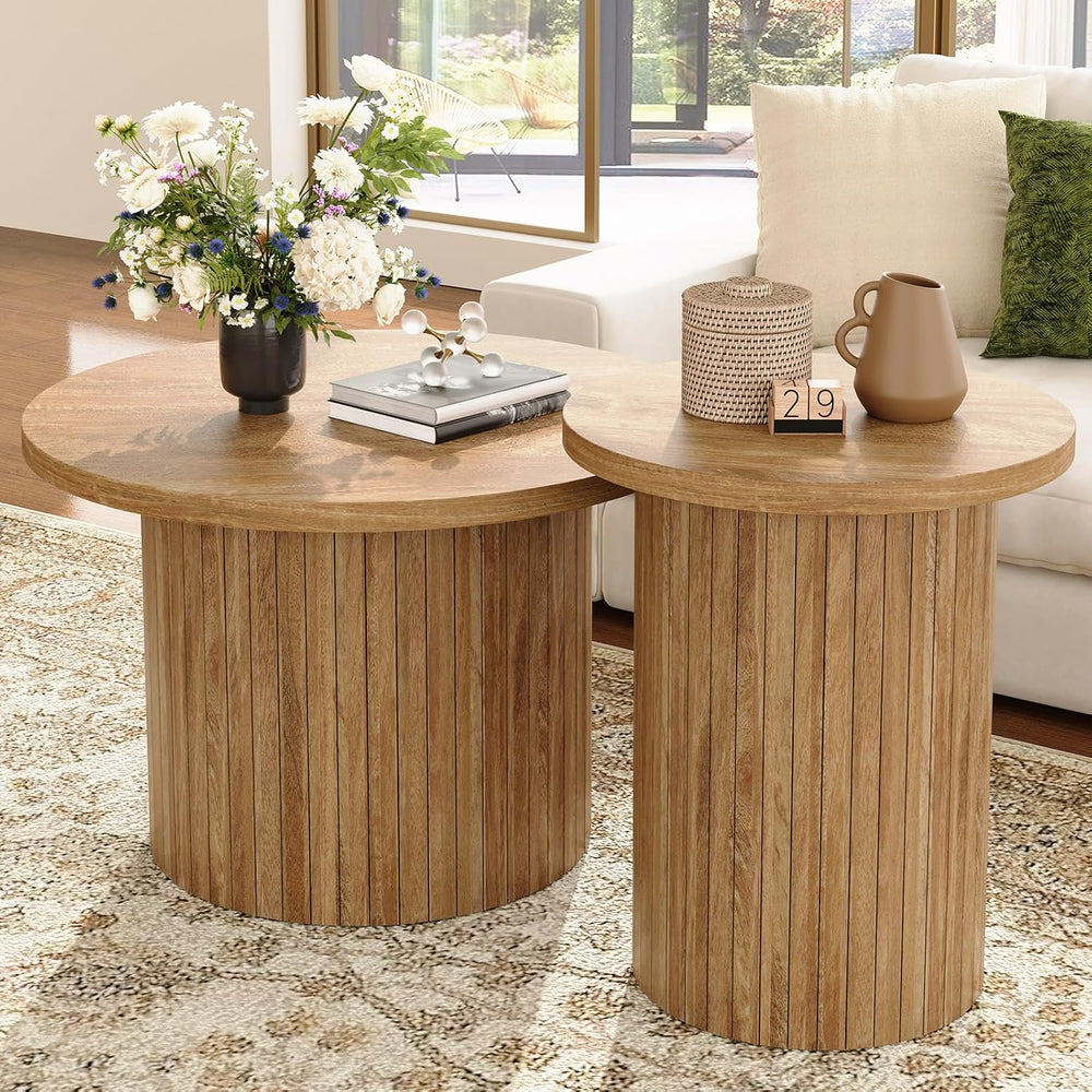 LUXOAK Nesting Coffee Table Set of 2, Mid Century Modern Round Coffee Tables,...