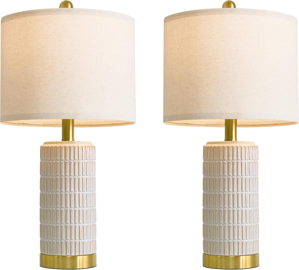 PoKat Ceramic Table Lamps Set of 2 for Bedroom Living Room, 21.5'' White