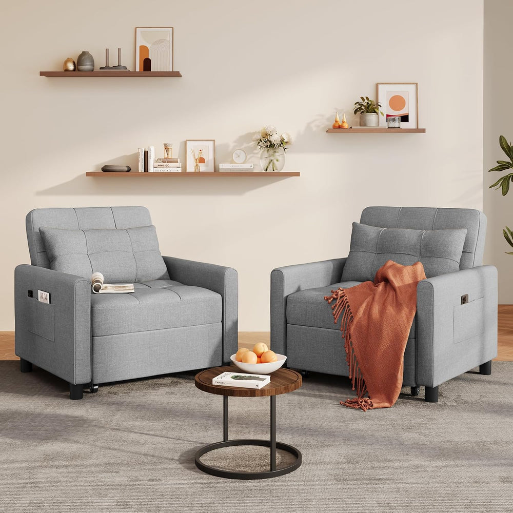 Ahomly Sleeper Sofa Chair Bed, Convertible Sofa Chair 3-in-1, Gray