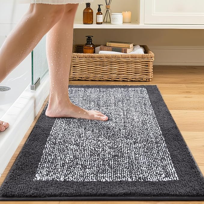 36x24 Large Bathroom Rugs Washable Non Slip, Dark Grey Bath Mat - Image 2
