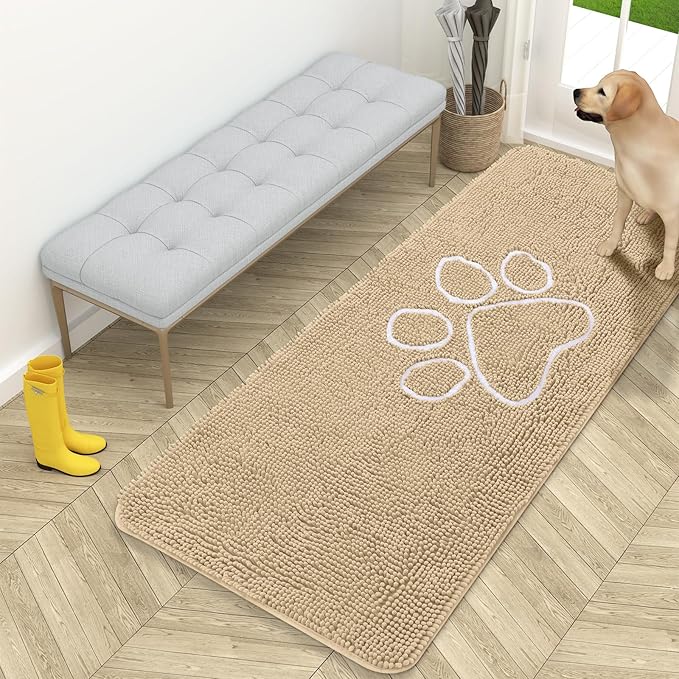 OLANLY Dog Door Mat for Muddy Paws 59x24, Paw Print Design, Absorbs Moisture by OLANLY