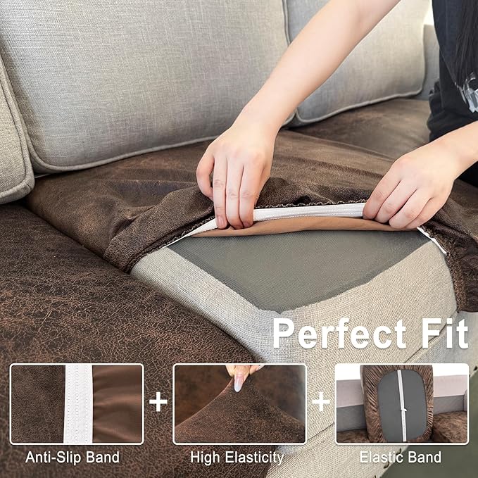 Leather Look Couch Cushion Covers Sofa Seat Slipcovers Sets Couches Furniture - Image 4