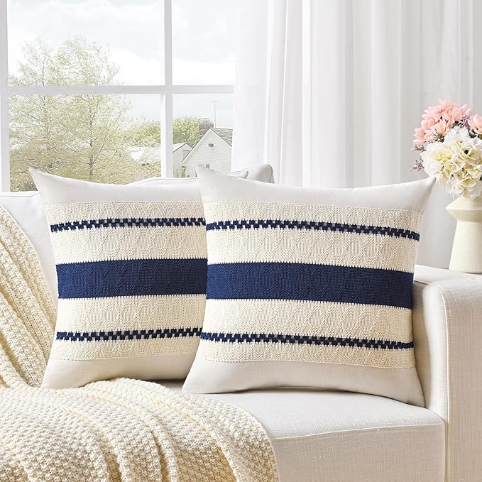 Fancy Homi Set of 1 Navy Blue Decorative Throw Pillow Covers 18x18 Inch - Image 2