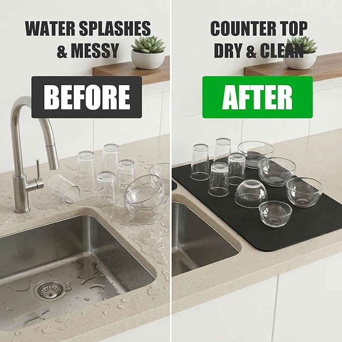 Customizable 24"L x 5.5"W Kitchen Sink Faucet Mat & 24"Lx16"W Dish Drying Mat - Image 6