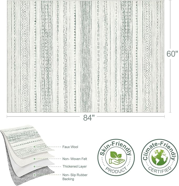 Nakagishi Green Rug Living Room 5x7: Washable Boho Large Neutral Farmhouse Soft - Image 9