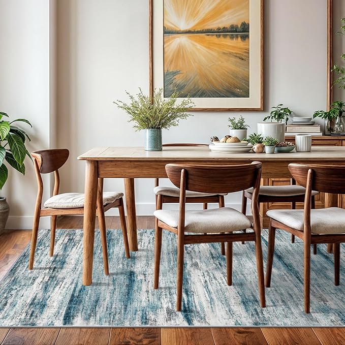 KOZYFLY Washable Area Rug 5x7 Modern Ombre Living Room Thin Rug Non-Slip Soft - Image 3