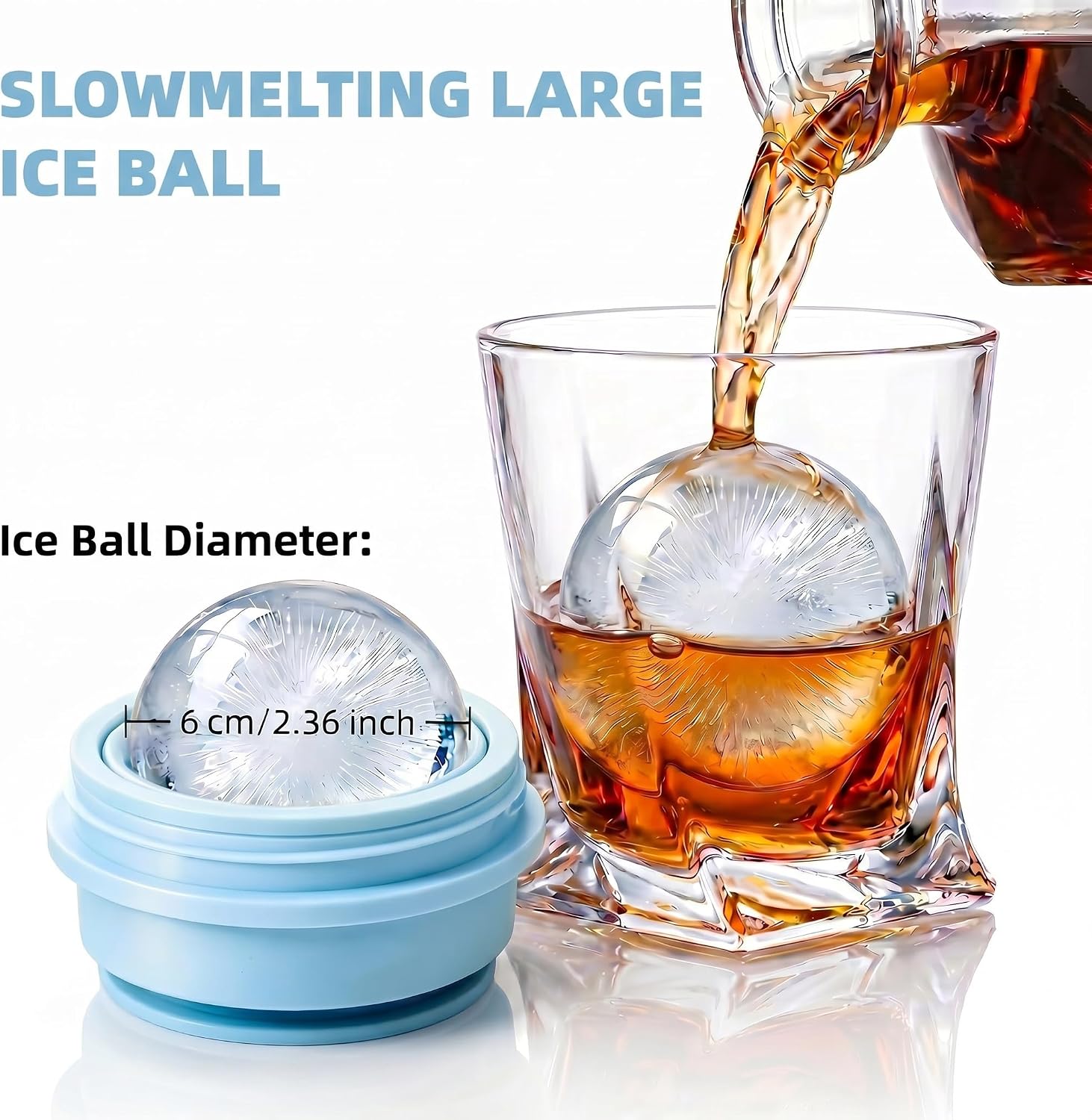 2-in-1 Collapsible Silicone Ice Ball Maker Cup, Reusable Portable Large Ice Sphere Mold with Straw & Lid, Easy to Demo, Leakproof Travel Ice Mold Cup for Coffee,Whiskey,Juice Gym Outdoor-Blue