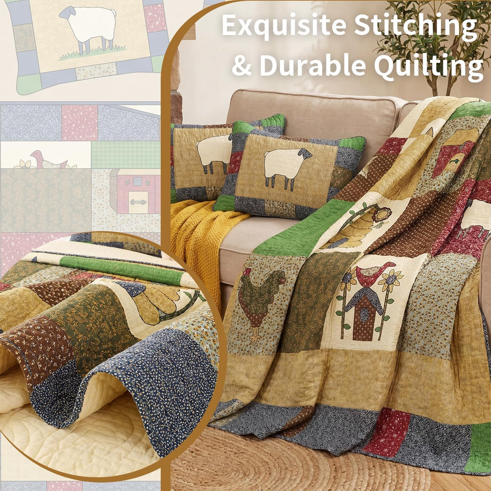 100% Cotton Patchwork Quilt Set Queen,Farmhouse Bedding,3-Piece