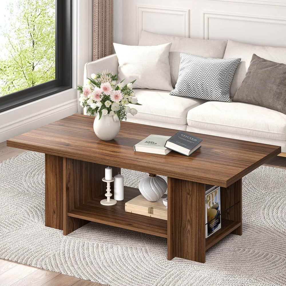 Coffee Table, Modern Wood Living Room Table with Storage Bottom Shelf & S...