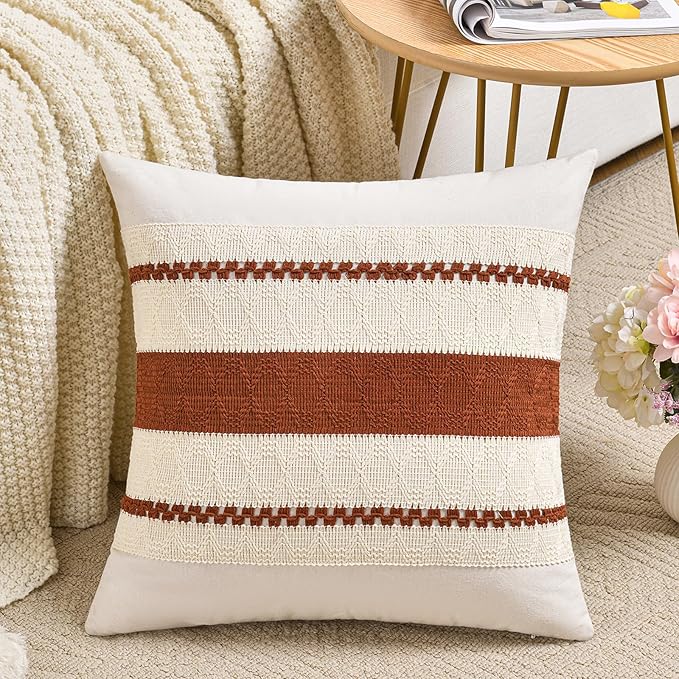 Fancy Homi Set of 1 Rust Boho Decorative Throw Pillow Covers 16x16 Inch by Fancy+Homi