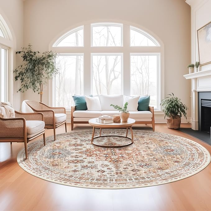 zesthome 8ft Round Rugs for Living Room, Non-Slip Washable Round Area Rugs by Zesthome