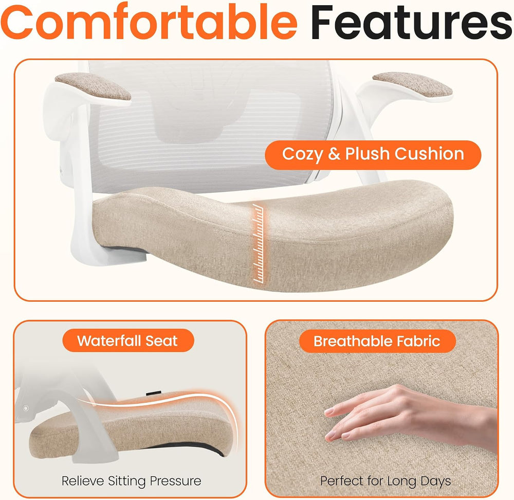 NEO CHAIR Office Desk Mesh Chair with Adjustable Ergonomic Lumbar, Beige