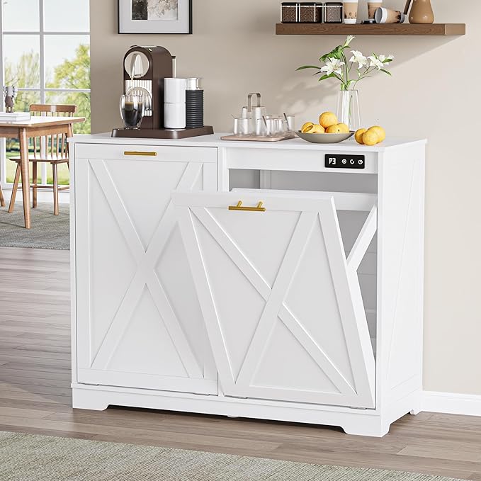 Double Tilt Out Trash Can Cabinet, Wooden Farmhouse Kitchen Garbage Bin by BOXACTION