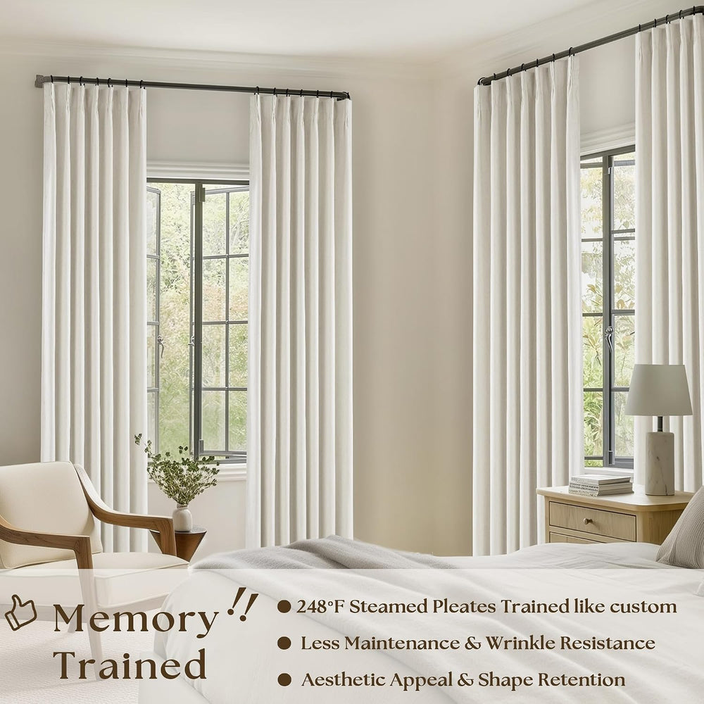 TWODRAPES 102 Inches Long Pinch Pleated Linen Blackout Curtains for Bedroom