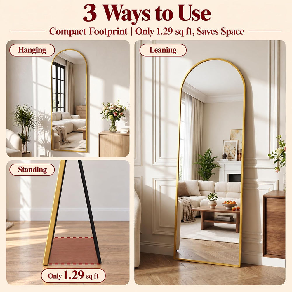 Suidia 56"x15" Arched Full Length Mirror With Stand, Gold Floor Mirror