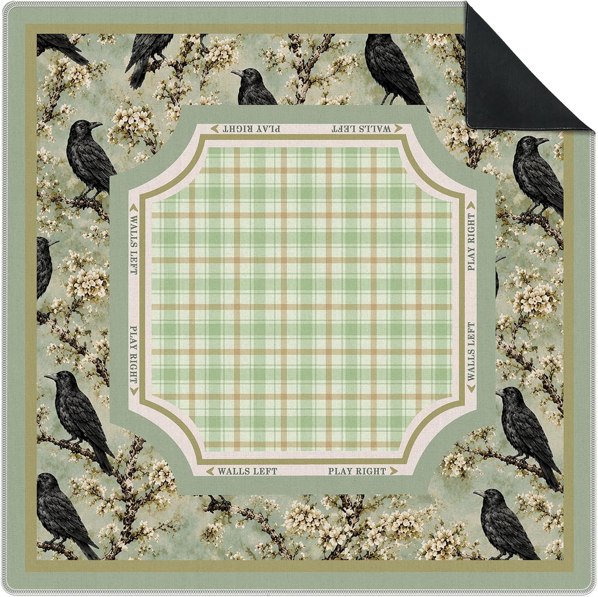 Green Halloween Raven Floral Mahjong Mat for Table 31.5 x 31.5 in