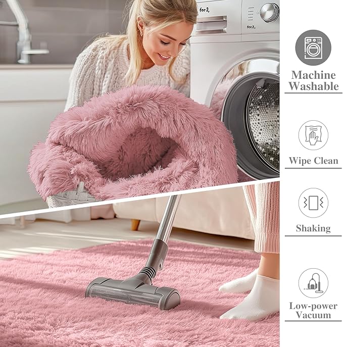 OLANLY 3x5 Machine Washable Small Bedside Rug, Soft Fluffy Shaggy Rugs - Image 2