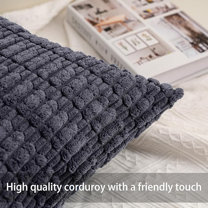 Pack of 2 Corduroy Decorative Throw Pillow Covers 26x26 InchSoft Striped Pillow - Image 2