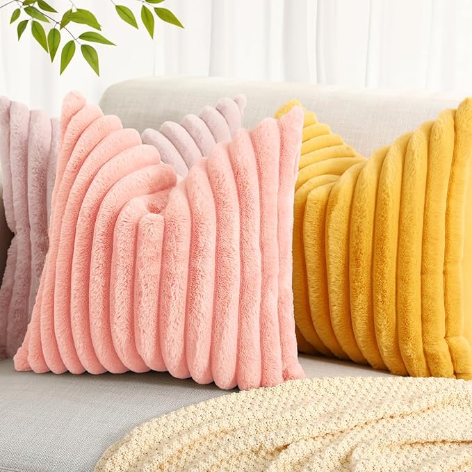 decorUhome Summer Cozy Faux Fur Throw Pillow Covers 16x16 Set of 2 Decorative - Image 8
