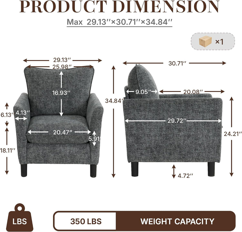 Grey Accent Chair Set of 2, Upholstered Armchair for Living Room