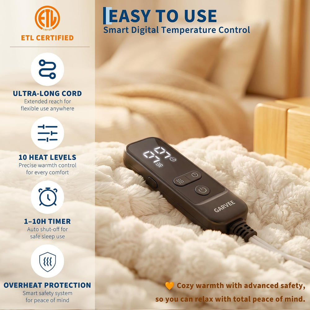 Garvee Heated Weighted Blanket for Adult 15 lbs, 48 x 72 inches, White