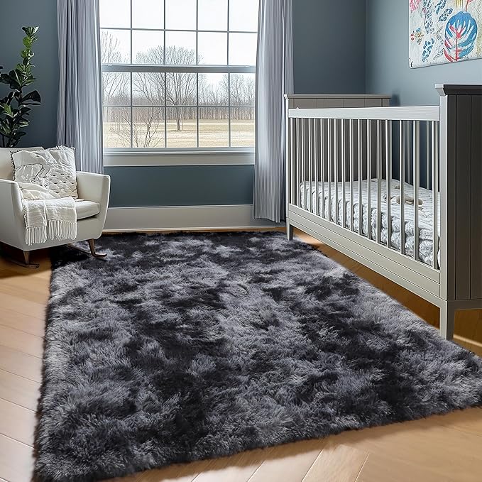 ONASAR 6x9 Area Rugs for Living Room Bedroom, Tie-Dyed Dark Grey Large Fluffy - Image 7