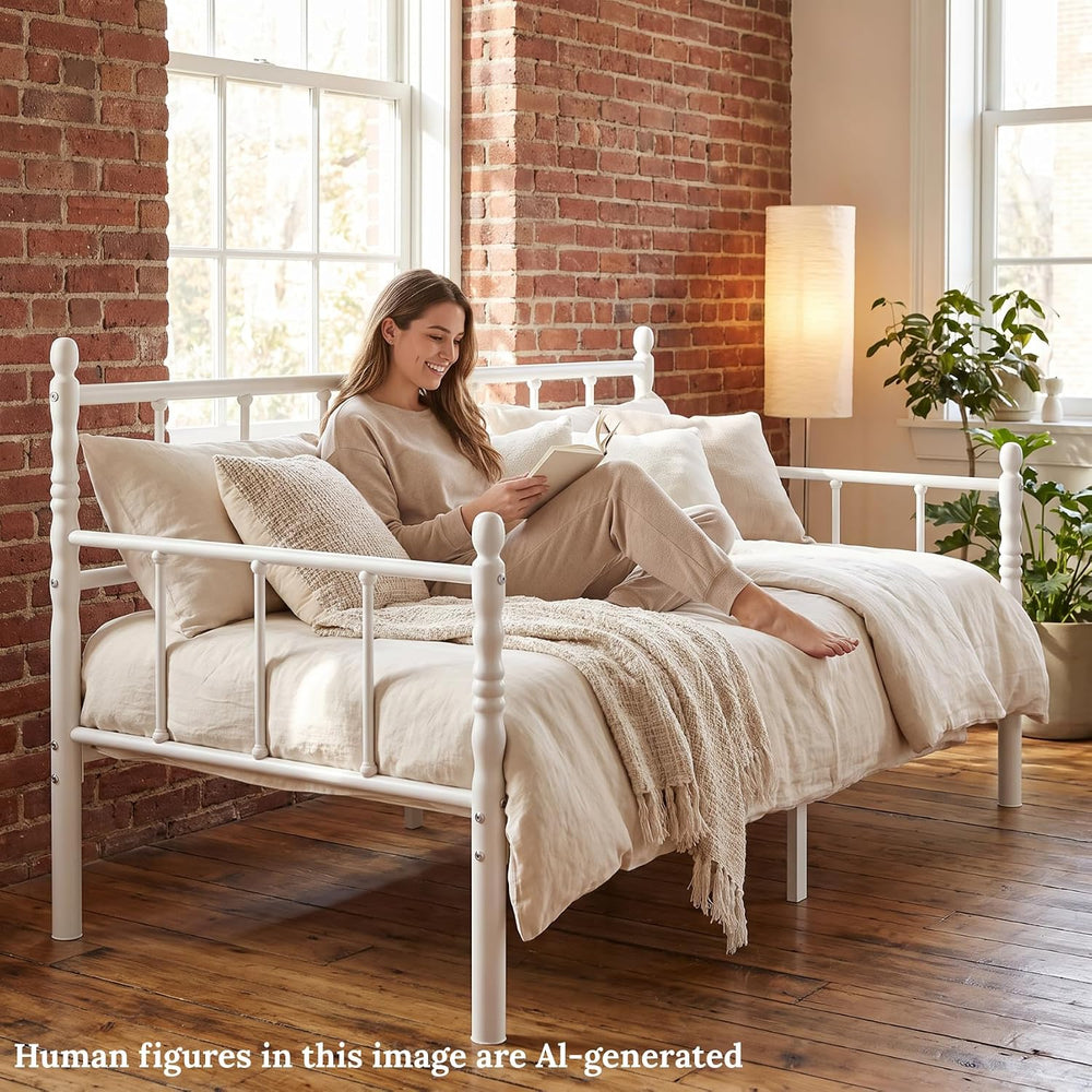 14 Inch Twin Metal Daybed Frame with Classic Headboard