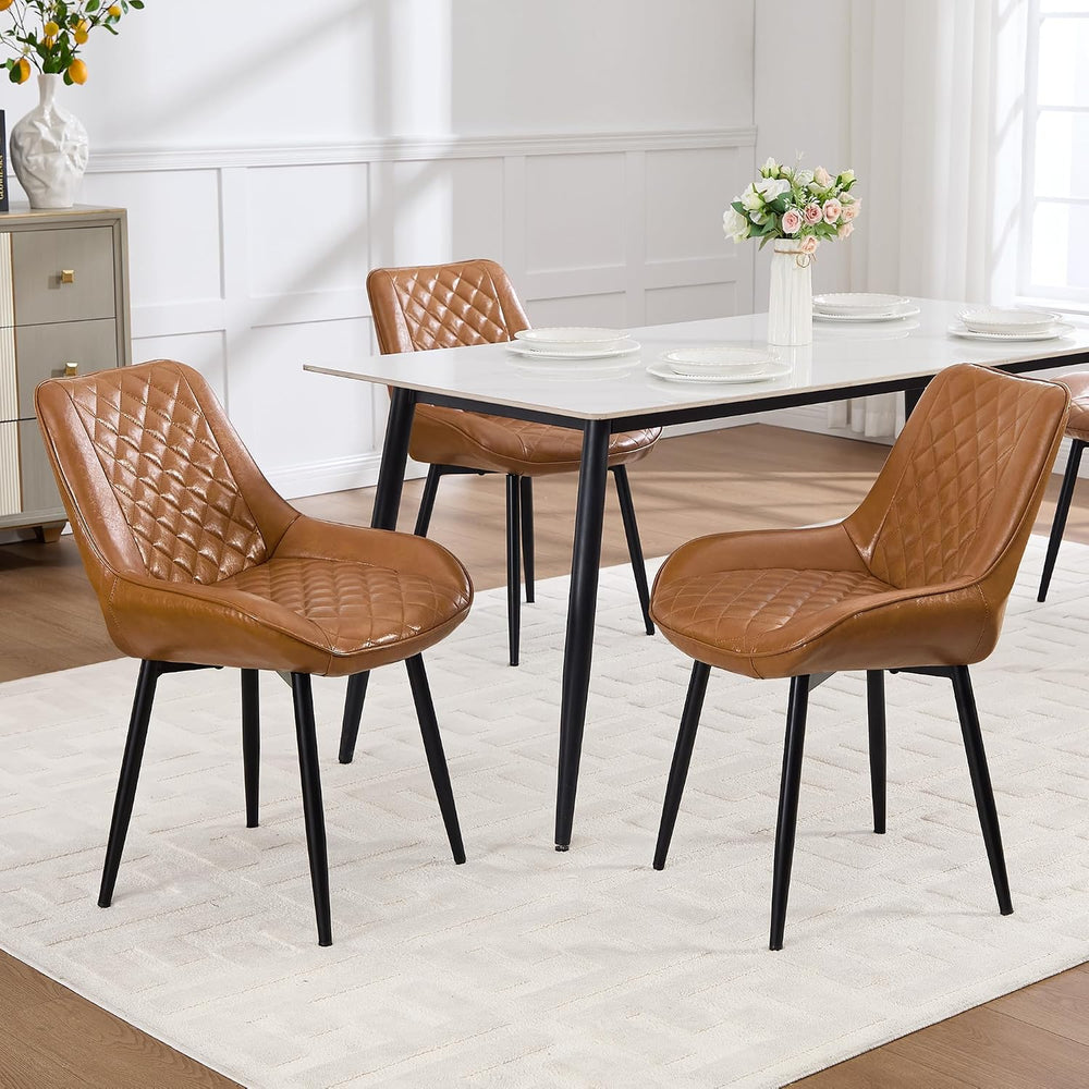 Dining Chair Set of 3, Modern Dining Chairs with Thick Cushions, Faux Leather...