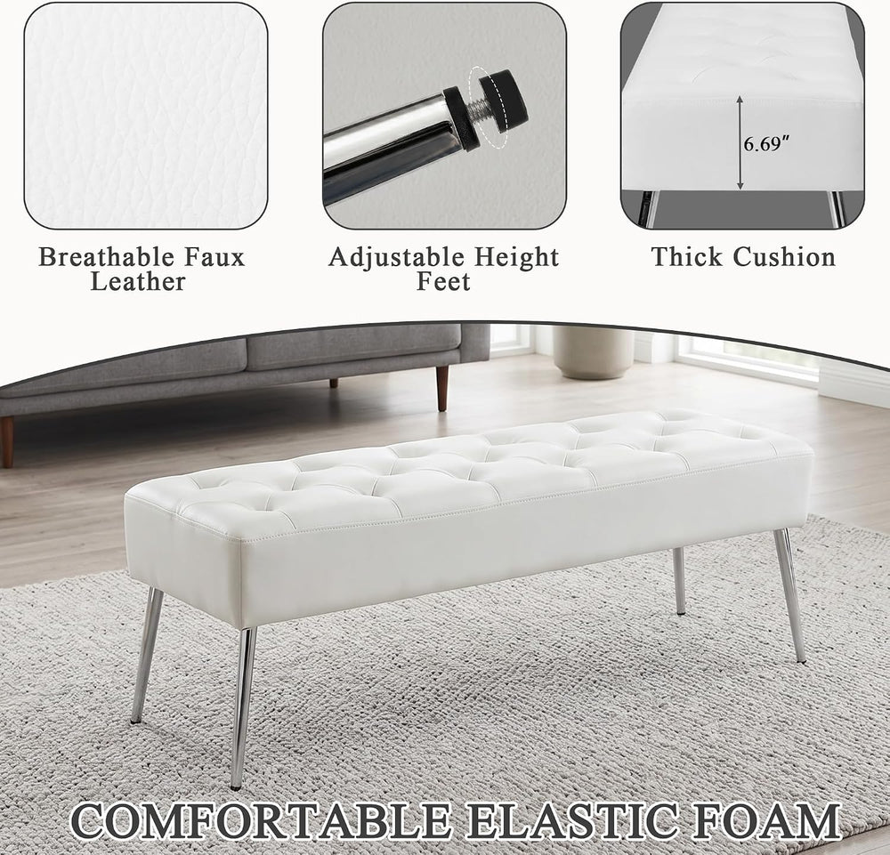 DUHOME Button-Tufted Ottoman Bench, Upholstered Footrest Stool Rectangular Di...