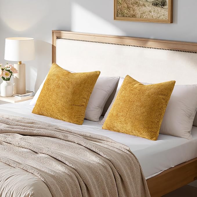 MIULEE Pack of 2 Euro Sham Pillow Covers 24x24 Inch Neutral Gold Modern Boho - Image 3