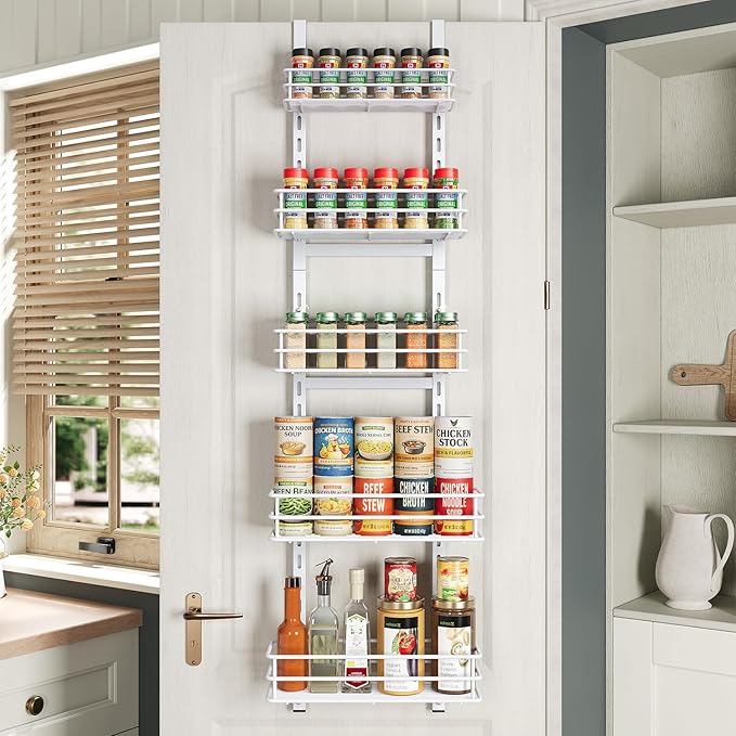 Adjustable 5-Tier Over the Door Pantry Organizer, Spice Rack, Narrow Hanging by Purdaz