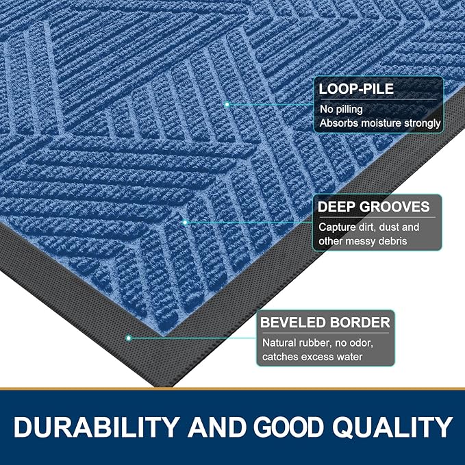 Smiry Front Door Mat Outside Entrance, Heavy Duty Sturdy Natural Rubber Doormat - Image 4