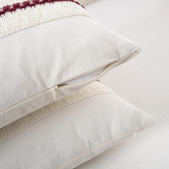 Fancy Homi Set of 1 Burgundy Boho Decorative Throw Pillow Covers 22x22 Inch - Image 3