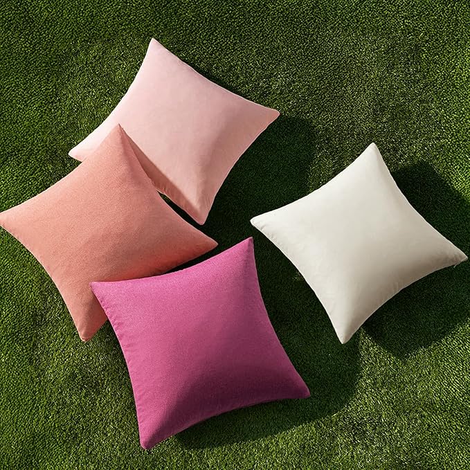 MIULEE Pack of 4 Decorative Outdoor Throw Pillow Covers Linen Waterproof Pillow - Image 4