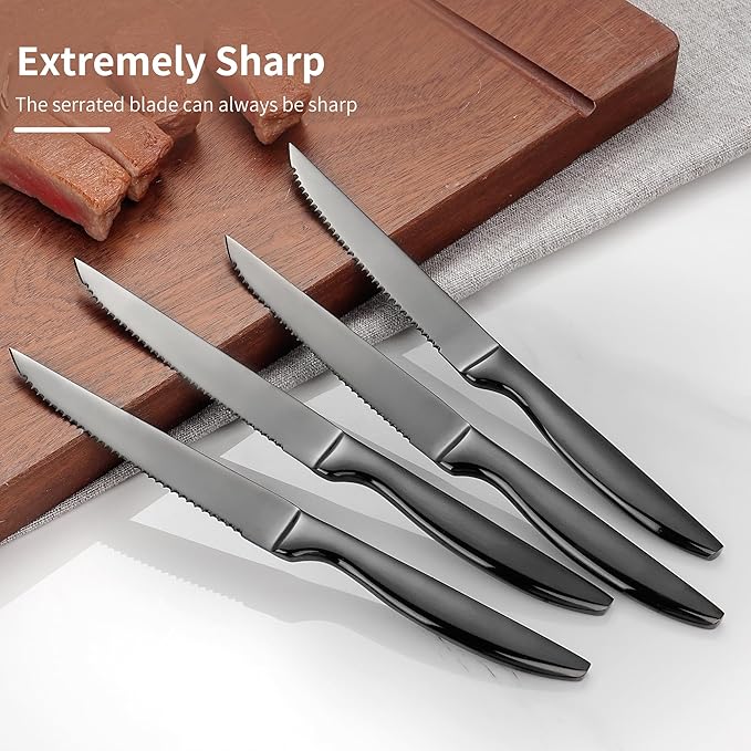 SuperCook Black Steak Knives Set of 8, Steak Knives Dishwasher Safe, Knife Set