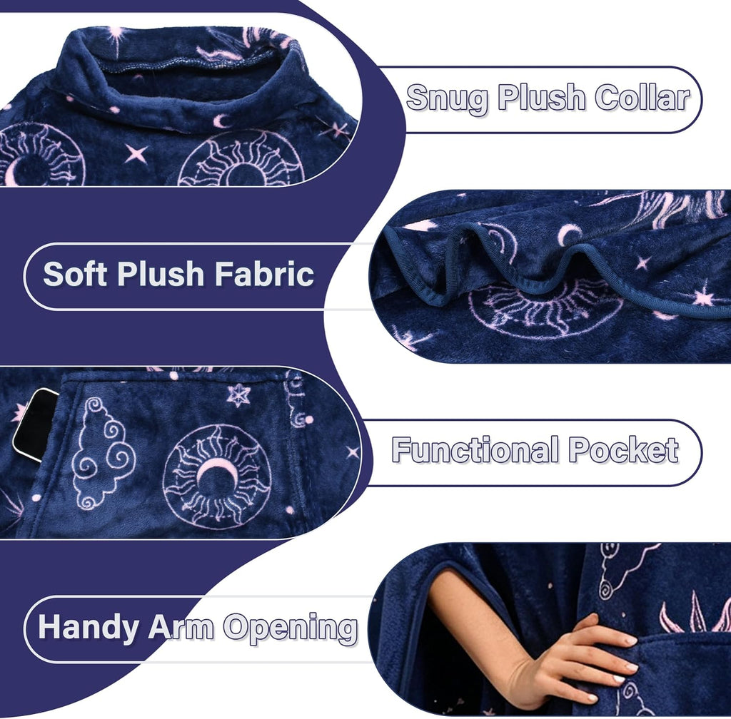 Catalonia Fleece Wearable Blanket Poncho for Adult Women Men, Travel Wrap Blanket Cape with Pocket |Warm, Soft, Cozy, Snuggly, Comfort Gift, No Sleeves|All Season, Purple | Pocket Design, Soft No-Sleeve Layer for Travel, Reading, TV Time & Lounging, Cozy