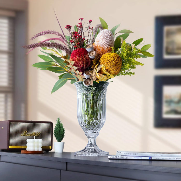 Joeyan 13" Glass Urn Vase,Tall Centerpiece with Ripple Diamond Pattern,Thickened Vase for Home, Wedding Parties