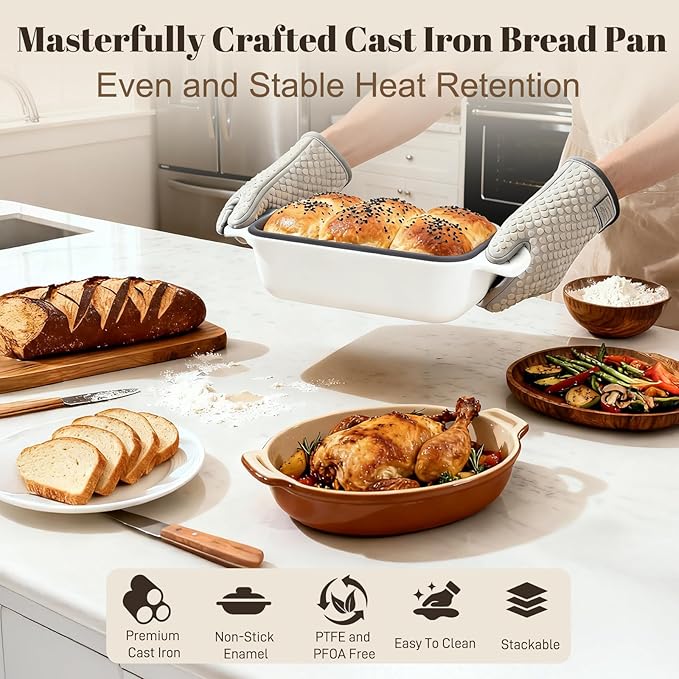 Enameled Cast Iron Sourdough Bread Dutch Oven, Cast Iron Loaf Bread Pan - Image 5