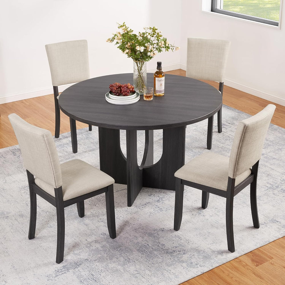 KEIKI 5-Piece Standard Height Dining Table Set with Round Table and 4 Upholst...