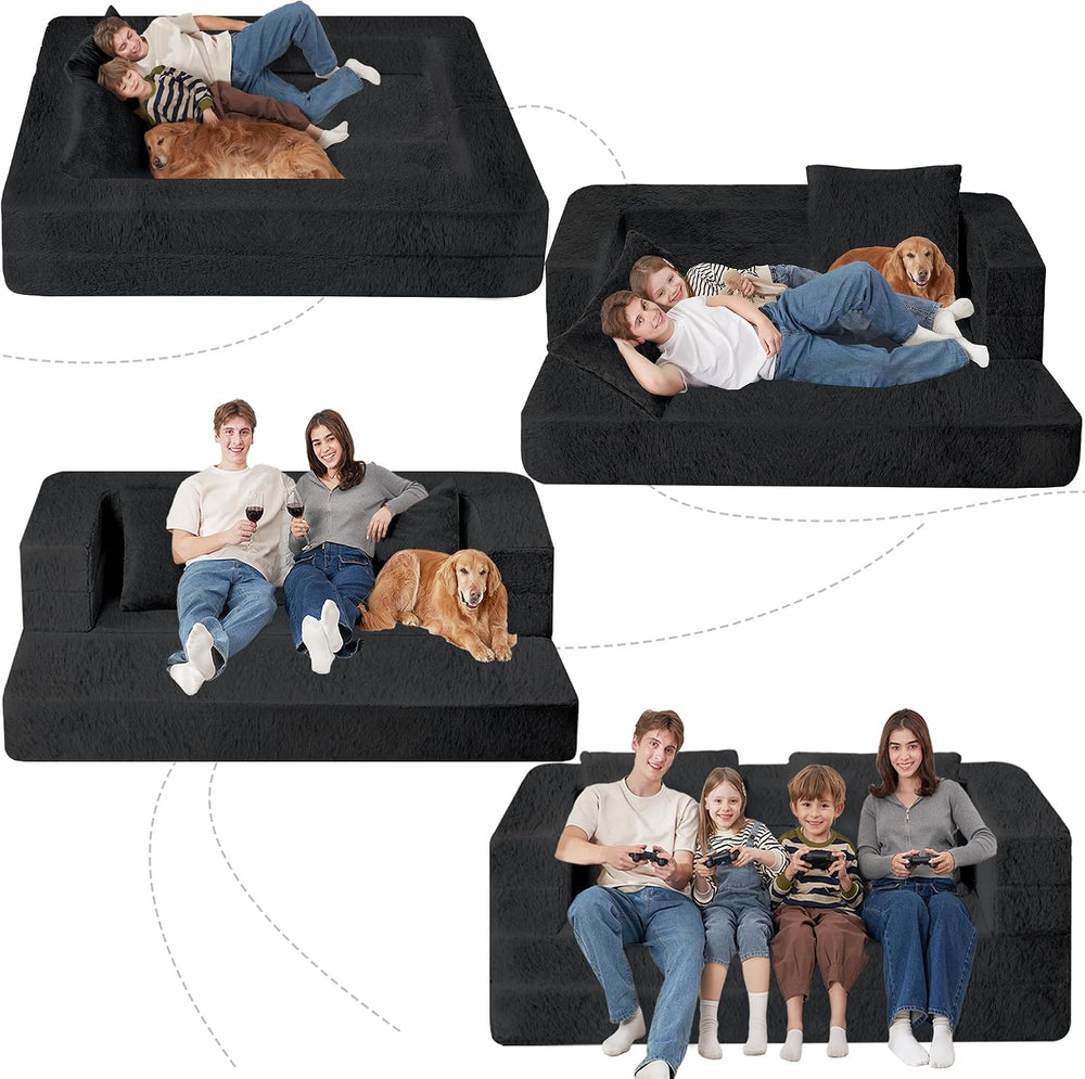 Futon Sofa Bed with Pillow, 3-in-1 Sleeper Sofa Bed with Removable Cover