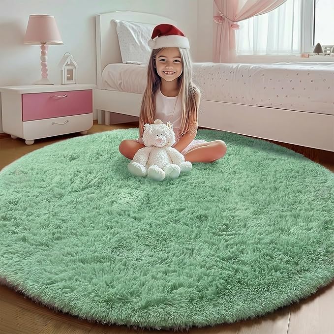 ONASAR Sage Green Round Area Rug 4ft, Fluffy Soft Bedroom Circle Rugs - Image 3