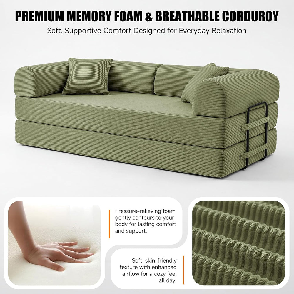 79" Memory Foam Sofa Bed, Convertible Futon Boneless Couch for Living Room