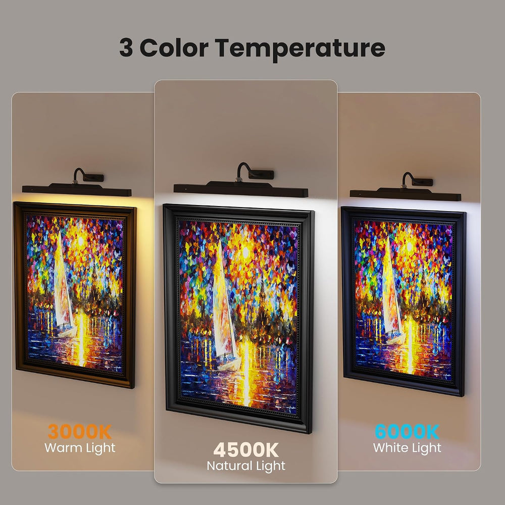 3Pack Picture Light Battery Operated, 16in Picture Light for Wall, 5000mAh Co...