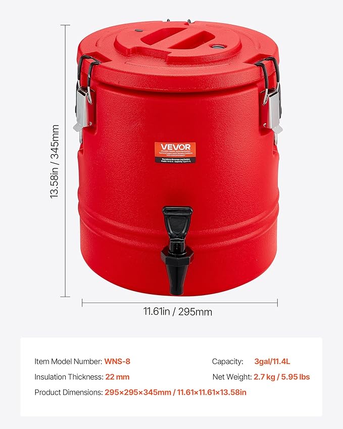 VEVOR Insulated Beverage Dispenser, 3 Gal/11.4L Thermal Hot and Cold Drink