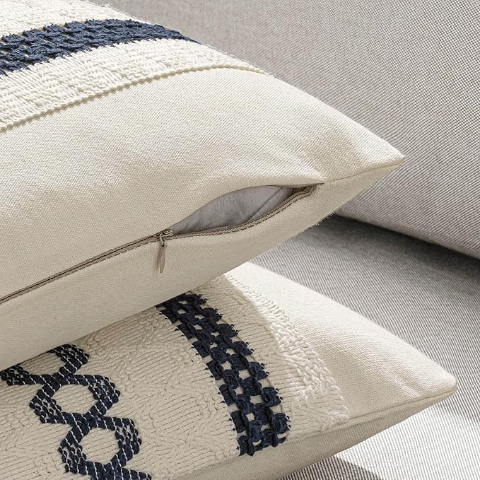 MIULEE Set of 2 Navy Blue Boho Decorative Pillow Covers 18x18 Inch Farmhouse - Image 5