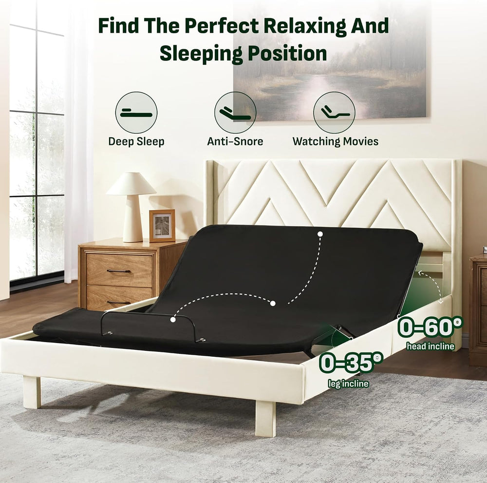 Softa Queen All-in-One Adjustable Bed Frame with Upholstered Bed Frame Headbo...
