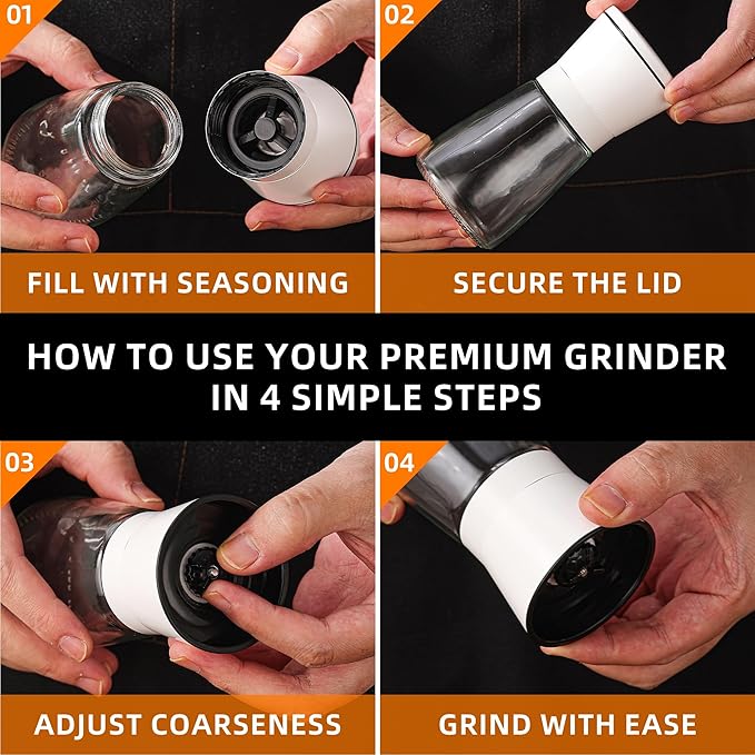 DAVIMADE White Salt and Pepper Grinder Set of 2, Manual Refillable Adjustable - Image 5